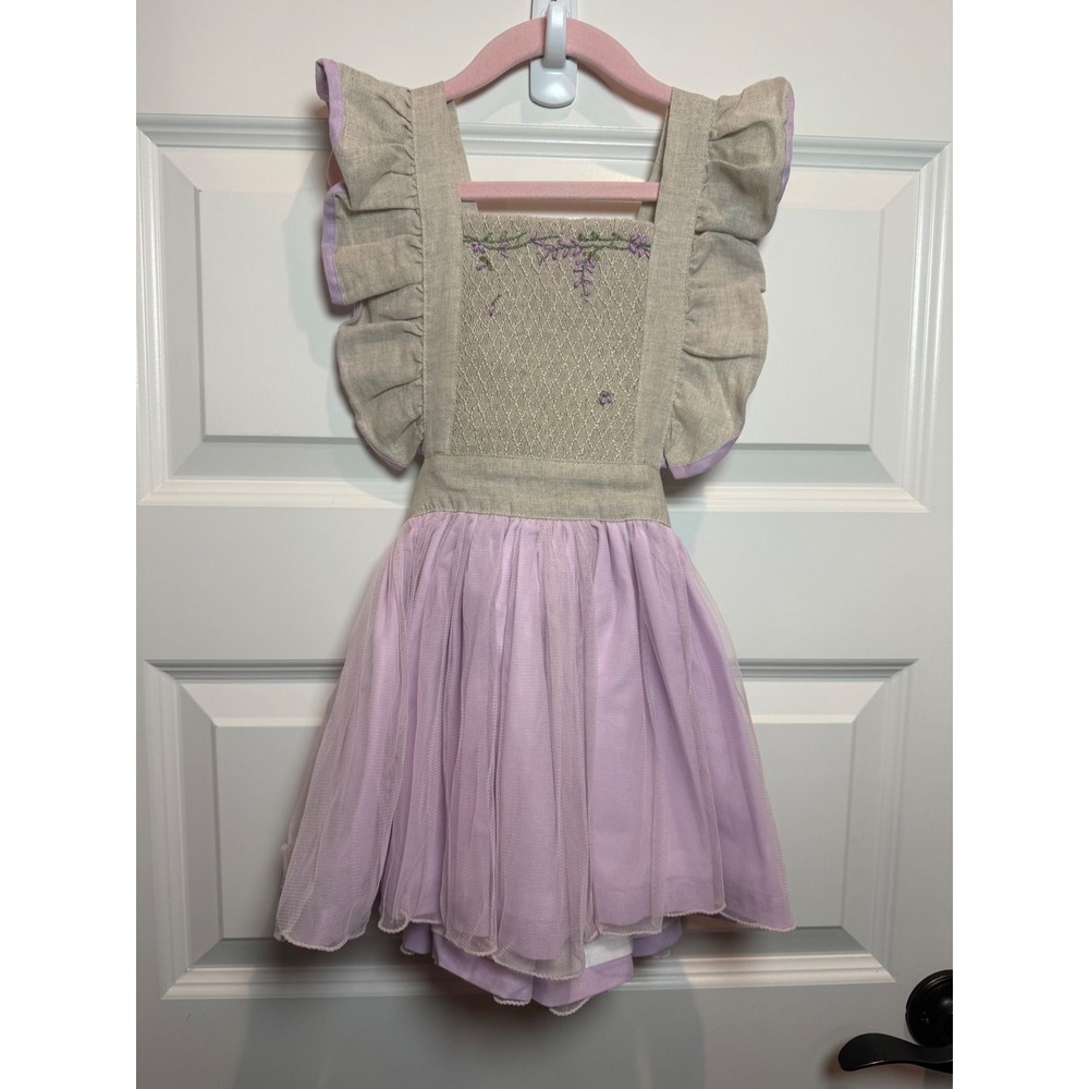 Well Dressed Wolf Kalai Selvi Linen Tulle Smocked Floral Dress Set 5 Kids